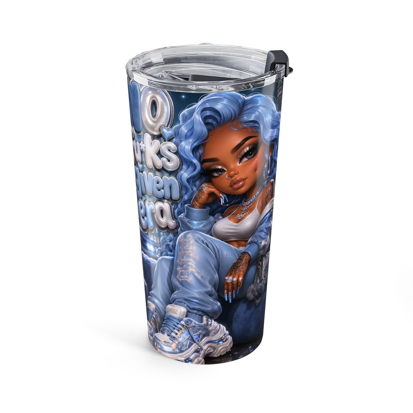 20oz Tumbler — Bold Blue "No Fu*ks Given" Urban Glam Stainless Travel Cup