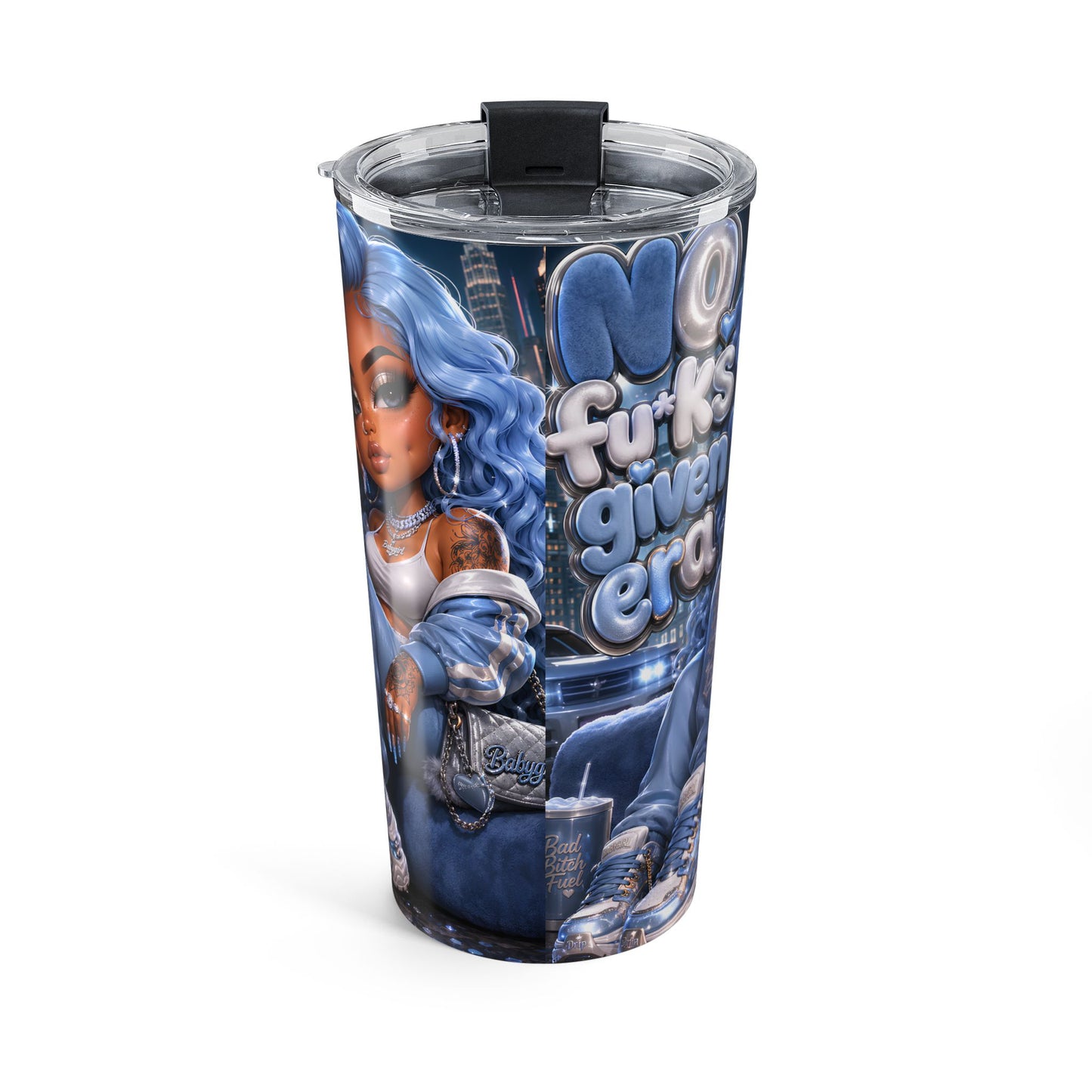20oz Tumbler — Bold Blue "No Fu*ks Given" Urban Glam Stainless Travel Cup
