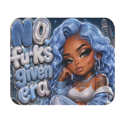 No F*cks Given Era Blue Hair Mouse Pad — Cute Sassy Desk Mat for Teens & Adults