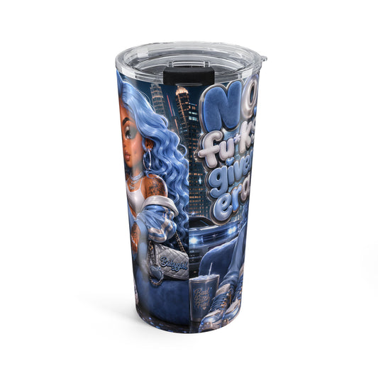 20oz Tumbler — Bold Blue "No Fu*ks Given" Urban Glam Stainless Travel Cup